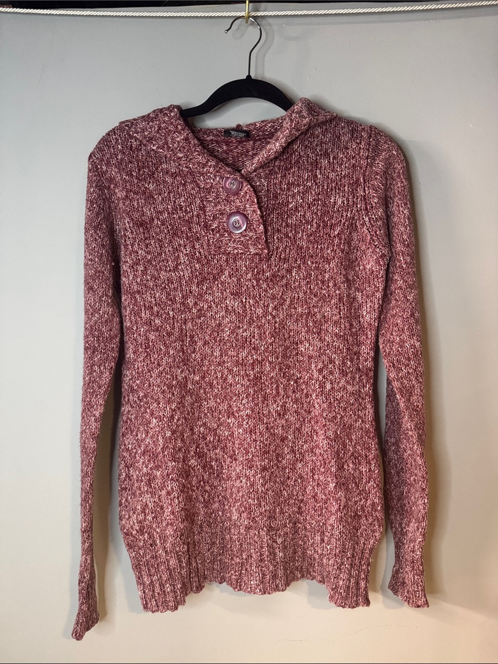 Rue21 Light maroon Marled Knit Hooded Sweater with Button Placket